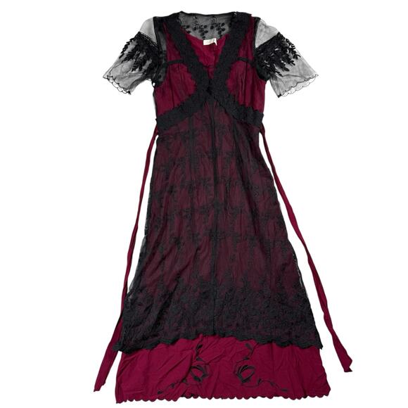 Belle Poque Victorian Ruffled Maxi Dress Medium Lace Mesh - Picture 2 of 13